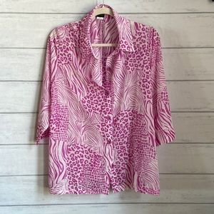Salon Studio Pink Animal Print Sheer Top